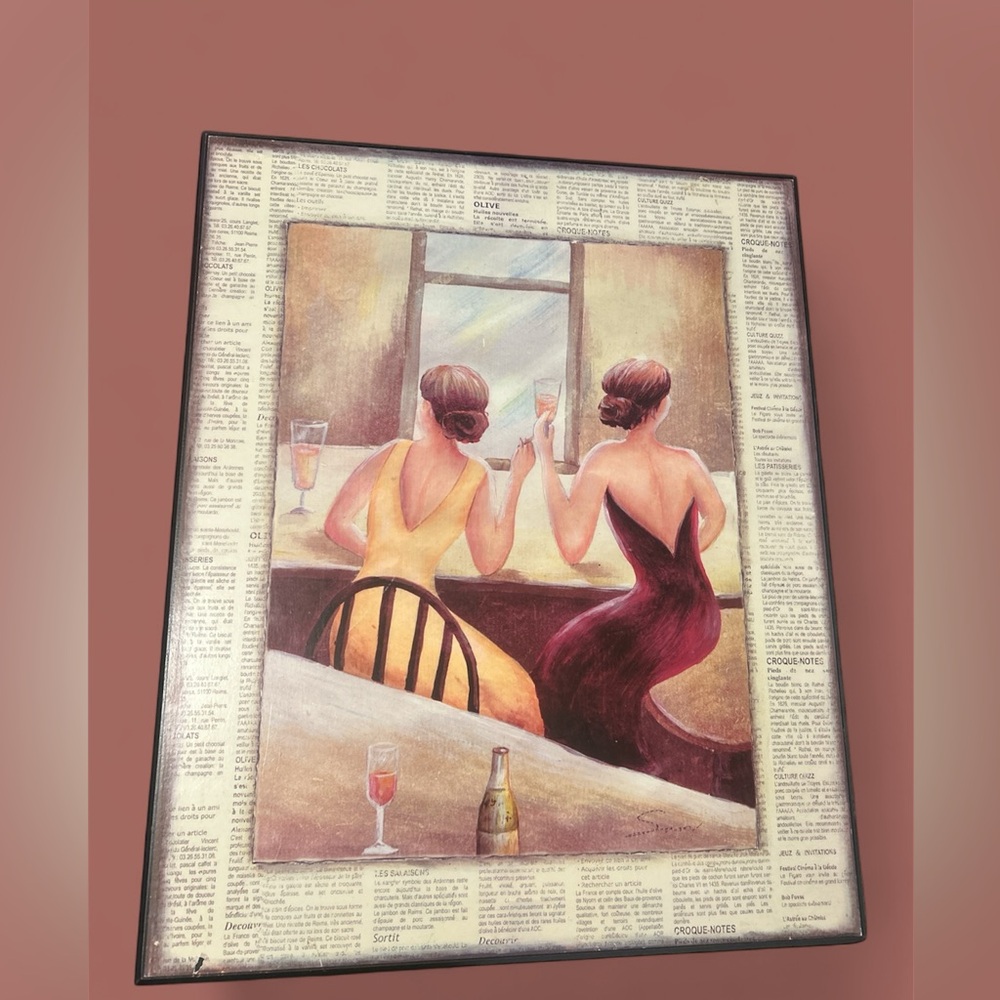 🥂Wall-Art Wooden “Cafe du Coin” by artist Trish Biddle 20”x16” - Picture 2 of 7